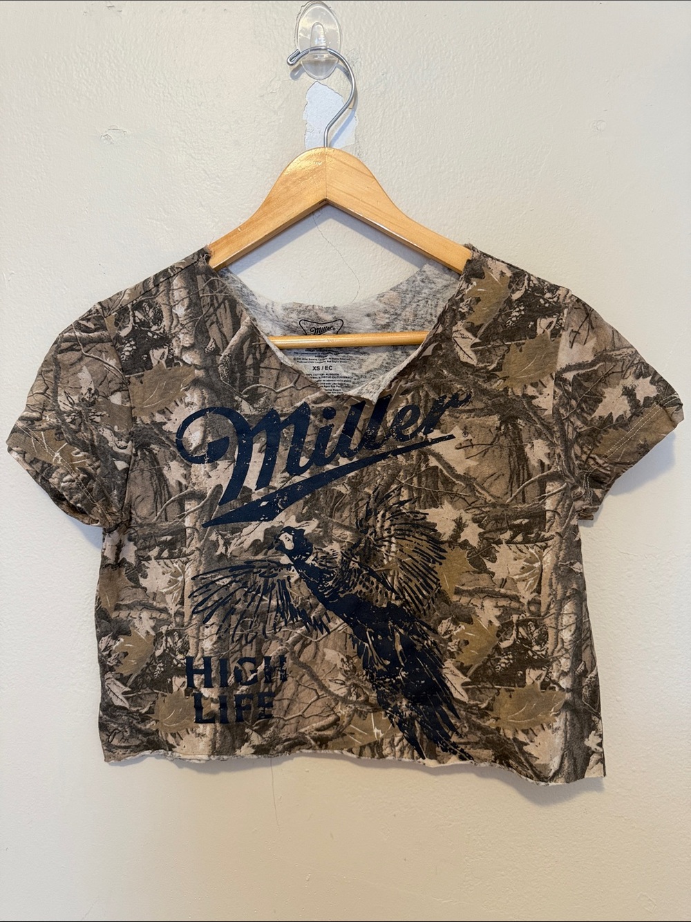 Miller Brown Camo V‑Neck Cropped Tee